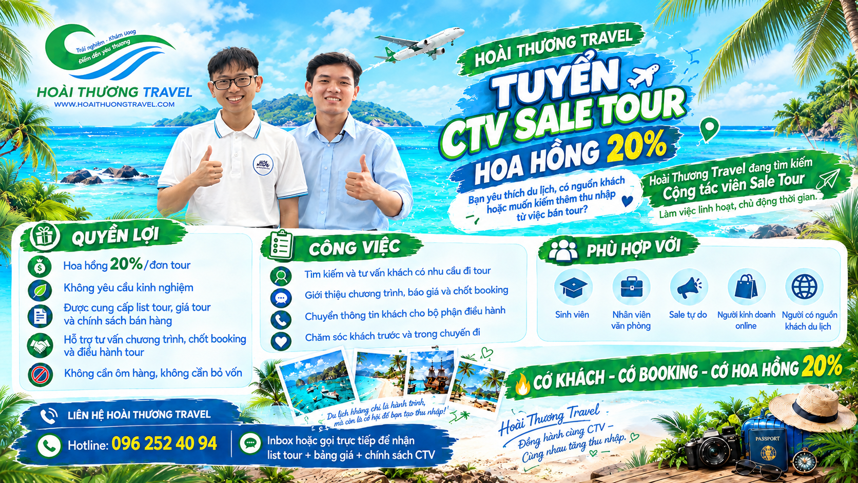 🌟 HOÀI THƯƠNG TRAVEL TUYỂN CTV SALE TOUR 🌟 💰 HOA HỒNG 20%